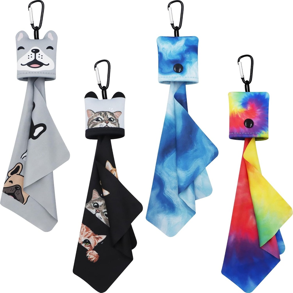 משקפיים לנקות Cloth, Lens ניקוי Cloth, משקפיים נקיים, משקפיים נקיים, משקפיים נקיים זכוכית, משקפיים מיקרופיבר ניקוי Cloth Wipes Kit עם Pouch Karabiner (4 Pack)