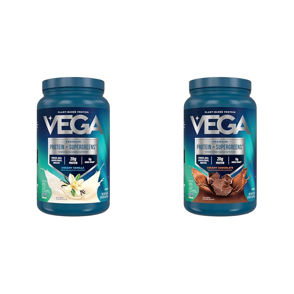 Vega חלבון וירוקים בונדלה, שוקולד + וניל (25 משרתים כל אחד) - אבקת חלבון מבוססת צמחי, Keto-Friendly, Gluten Free, non Milk, טבעוני, Non Soy, non GMO, Lactose חינם