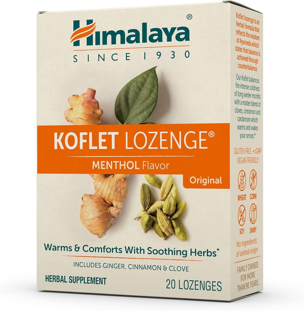 ההימלאיה Koflet Lozenges, Original Menthol Flavor, Natural Herbal Cough Drop for Warming Relief and Soothing גרון נוח, 130 מ"ג, 20 Lozenges