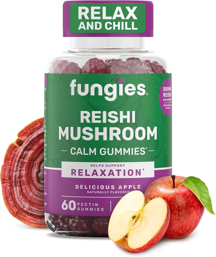 Fungies Reishi Mushroom Gummies, Delicious Apple Flavor - Mushroom Herbal Supplement Gummy for Adults Supports Immune Health, Relaxation & Healthy Aging - Calming Gummies for Sleep - 60 Servings
