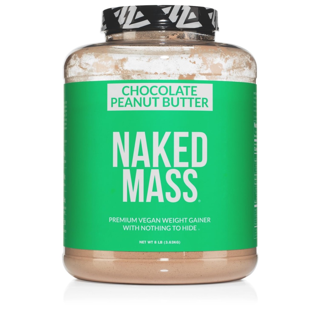 NAKED Vegan Mass - שוקולד Peanut Butter - 1,290 קלוריות, שום דבר מלאכותי, כל שוקולד טבעי PB משקל מקבל אבקת חלבון, non-GMO, Soy & Gluten חינם - 8LB Bulk - 11 משרתות