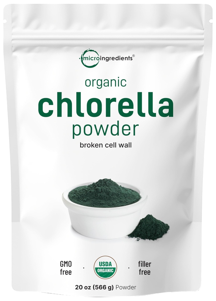 Micro Ingredients אורגני אבקת Chlorella, 20 Ounces | Broken Cell Wall for Complete Absorption | Raw Superfood תוסף, עשיר בחלבון ווויטמינים | Non-GMO, טבעוני, לא ידוע