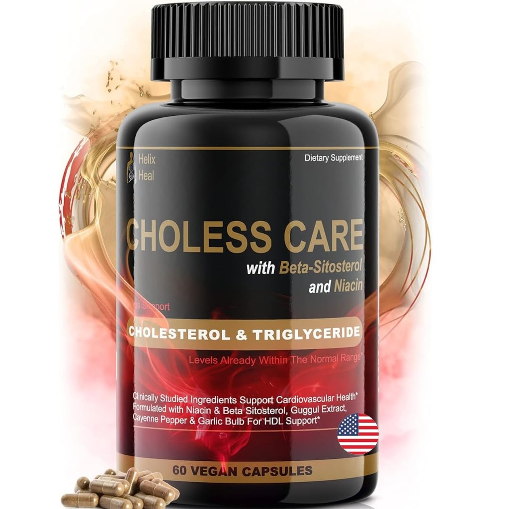 תוסף Cholesterol - Triglycerides תומך קפסולות w.org, Odorless Garlic, Cayenne Pepper, Plant Sterols כדי לתמוך HDL רגיל ורמות כולסטרול LDL w. Antioxidant Niacin (Vitamin B3)