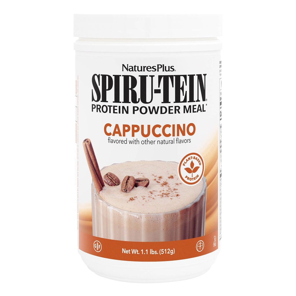 NaturesPlus SPIRU-TEIN Shake - Cappuccino Flavor - 1.1 lbs, אבקת חלבון Spirulina - צמחי מבוסס החלפת Meal, ויטמינים ומינרלים לאנרגיה - Vegetarian, Gluten-Free - 16 המשרתים