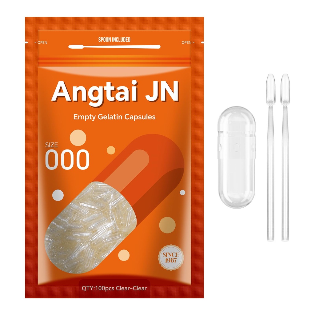 קפסולות גליטין ריקות בגודל של 000 גלולות Gel Caps Pure Bovine Clear (100 ספיר) Gluten Free, non-GMO, Halal Certified Filling Kit with 2 Spoons for Your Own Supplements