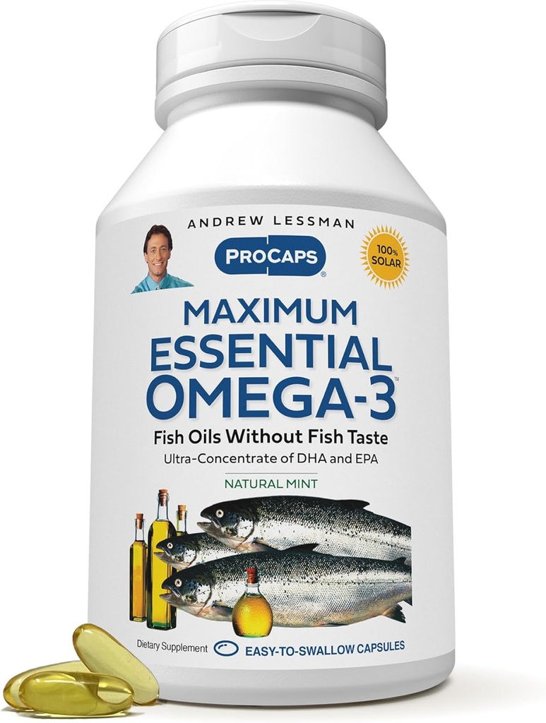 ANDREW LESSMAN מקסימום אומגה 3 Mint - 30 Softgels - Ultra-Pure, שמן אומגה 3 גבוה. DHA גבוה, No Stomach Upset, No Contaminants, No Mercury. קל ל-Swallow Softgels