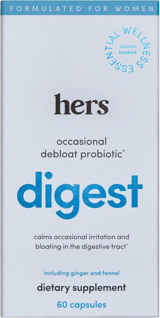 תוספי Hers Digest - תוספת פרוביוטית של נשים עבור Debloating - תמיכה בריא העיכול - Vegetarian - 60 קפסולות