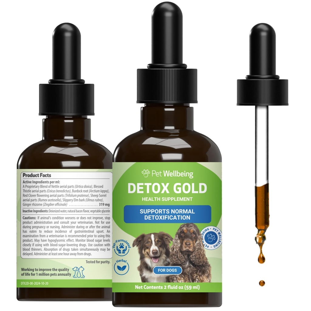 Pet WellBeing Detox Gold for Dogs - Gentle Detoxification and Elimination Support, Immune System Care, Nettle, mor Thistle, Burdock Root - Veterinarian-Formulated Herbal תוסף 2 oz (59 מ"ל)