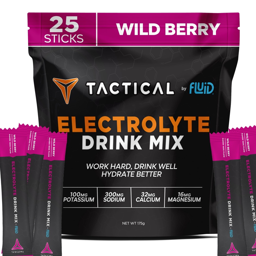Fluid Tactical - Electrolyte אבקת Packets, Accelerate Re-Hydration, Low Sugar, Electrolyte Drink Mix, Prevent Dehydration, Removee Cramps