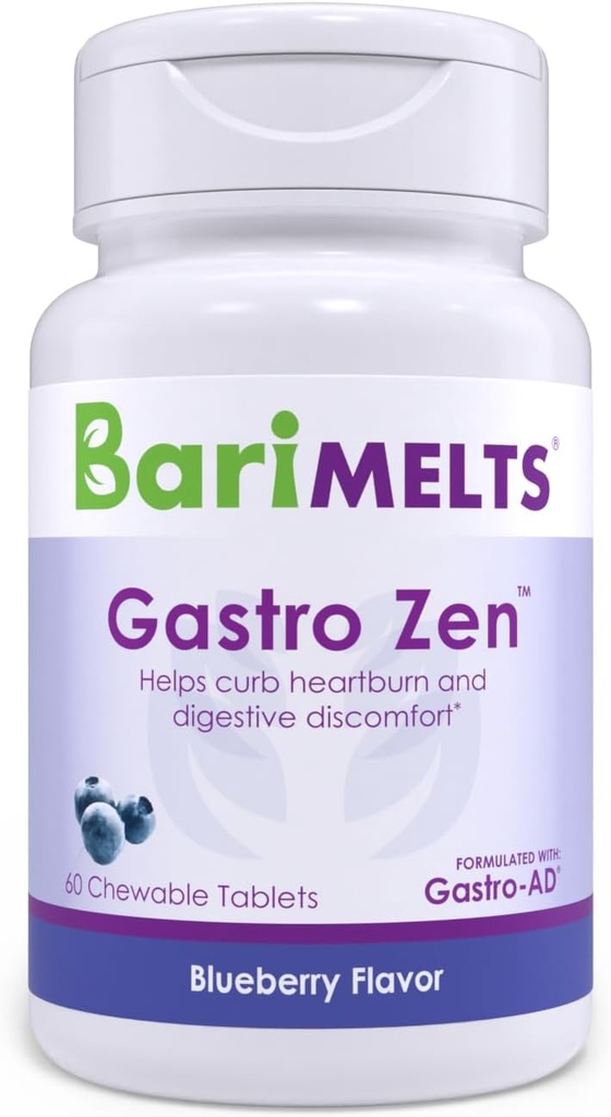 BariMelts Gastro Zen® עם Gastro-AD®, 60 טבליות Chewable (1-Month אספקה), Postbiotics for Heartburn Relief and Gut Health לאחר ניתוח באטרפרי