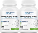 Puregen Labs Allergy הקלה, Loratadine 10 מ"ג, 100 טבליות - 24 Hour non-Drowsy Antihistamine Allergy Medicine for Runny Nose, Sneezing, Itchy, Watery Eyes (2)