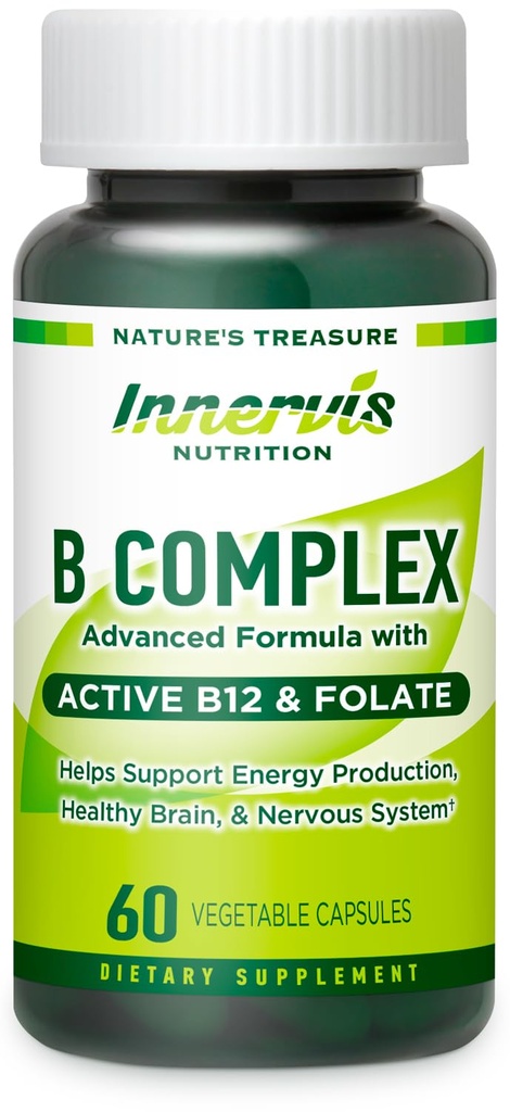Bioactive B Complex with Active B12 & Folate - תומך אנרגיה, מוח ועצב בריאות, 60 קפסולות טבעוניות