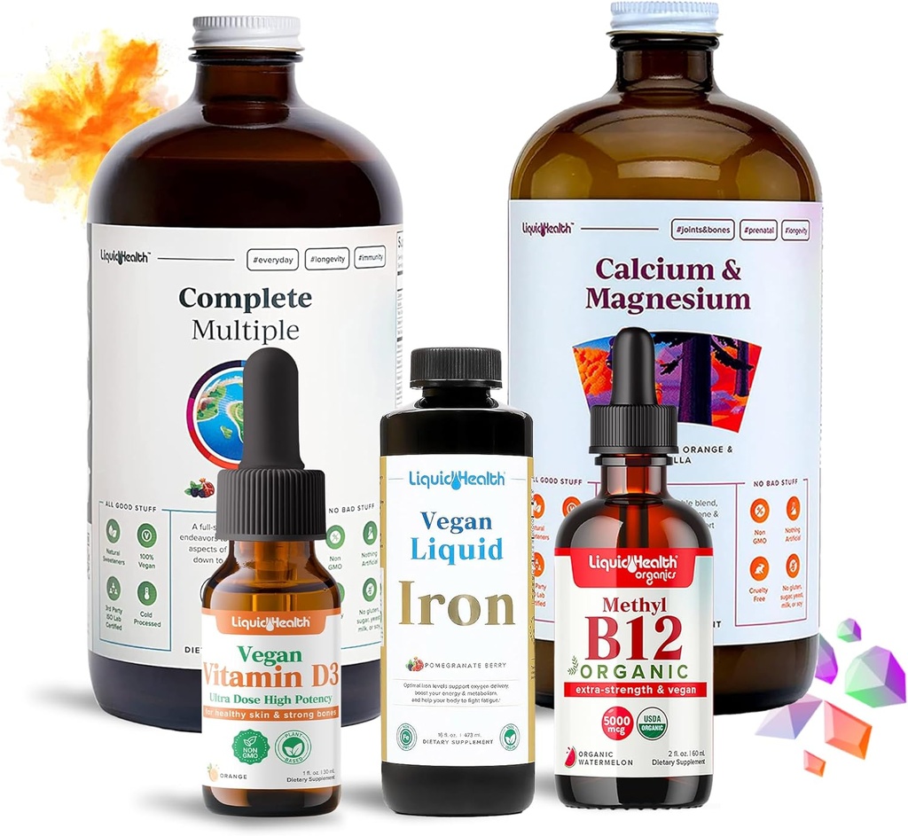 LIQUIDHEALTH Ultimate Bariatric נוזל תוסף Bundle - Daily Bariatric Multivitamin עם ברזל, Calcium, Magnesium, ויטמין D3 & אורגני B12 - ניתוח באריאטר חייב להיות, ארה"ב Made Made Made Made