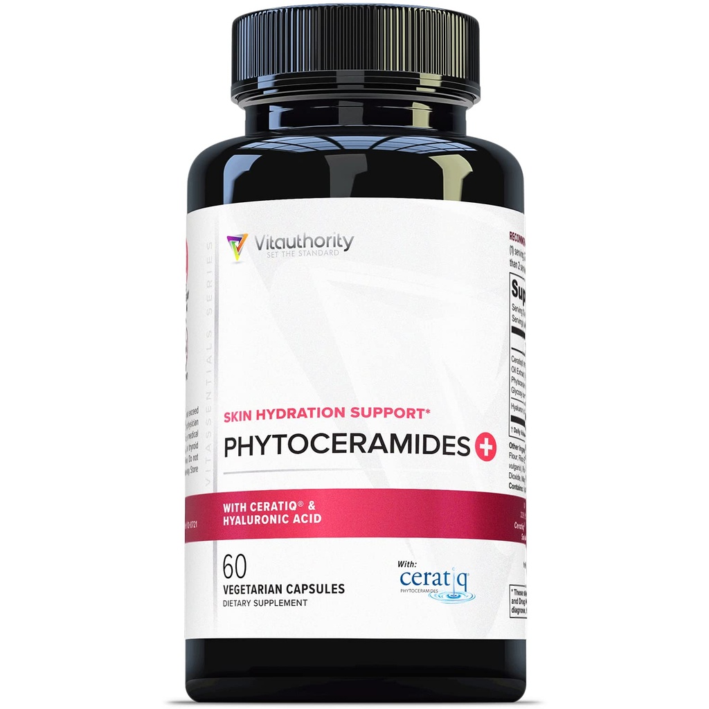 Hydrating Anti Aging Phytoceramides Supplement - Clinically Proven Ceratiq Ceramides with Hyaluronic Acid 700mg - Skin Barrier Repair Itchy Dry Skin Supplement for Women