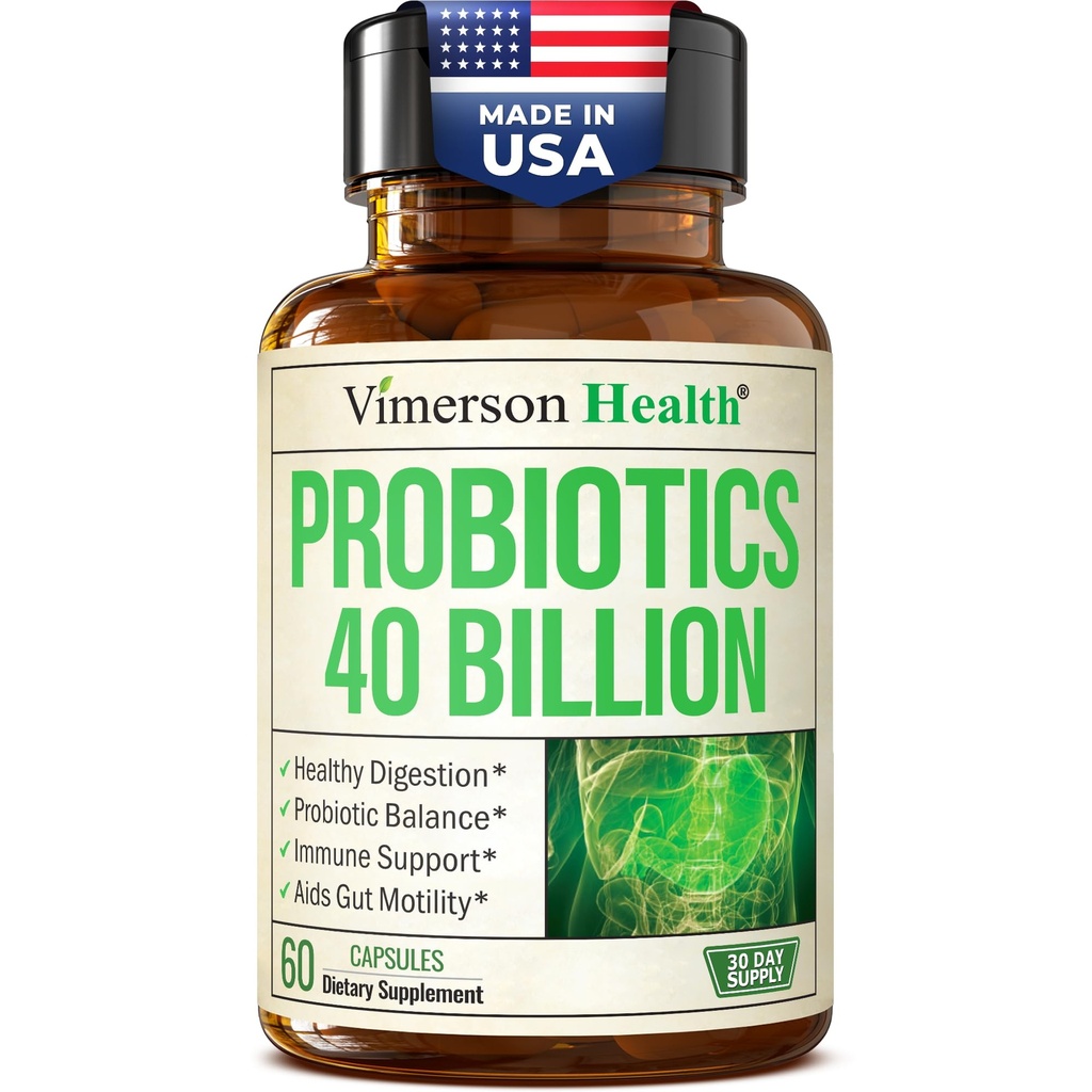Probiotics for Women & Men with Prebiotics - 40 מיליארד CFU Probiotics for Digestive Health, Gut Health & Immune Support Supplement - Lactobacillus Acidophilus Probiotic - Vegetarian, Soy & Milk Free