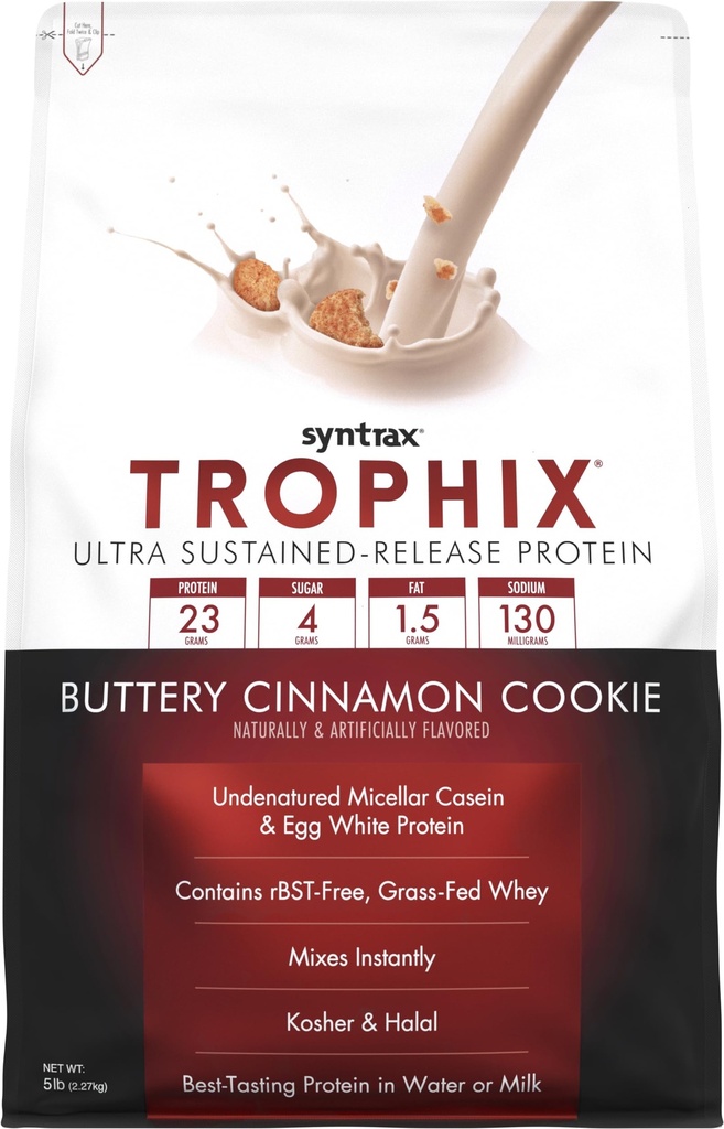 Syntrax Nutrition Trophix - Ultra Sustained-Release חלבון, Buttery Cinnamon Cookie 5 lbs. Real Cookie Pieces.