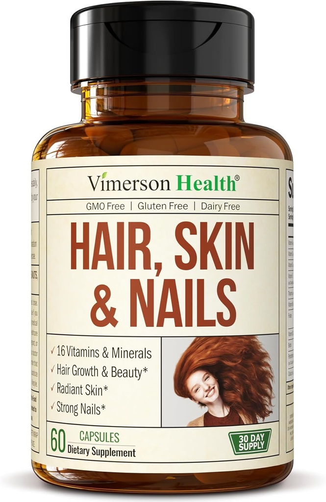 שיער ביוטין, Skin & Nails ויטמינים לנשים וגברים, כולל ויטמין C כדי לתמוך קולגן. תוספי שיער חזק, רדיאנט Skin & Nail growth. תוסף Biotin & Folate לנשים 60 קפסולות
