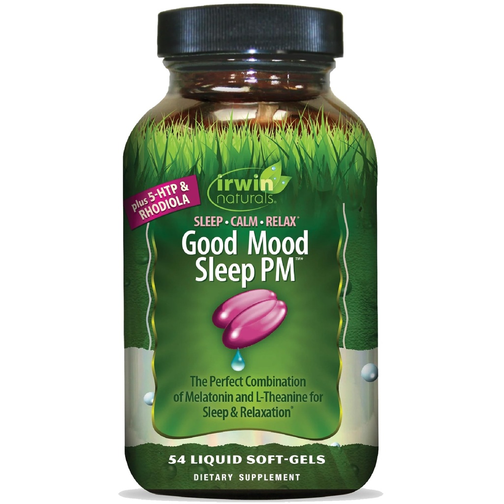 Irwin Naturals Good Mood Sleep PM - 54 Softgels נוזלי - עם Melatonin ו L-theanine for Rest & הירגעות - 18 המשרתים המלאים