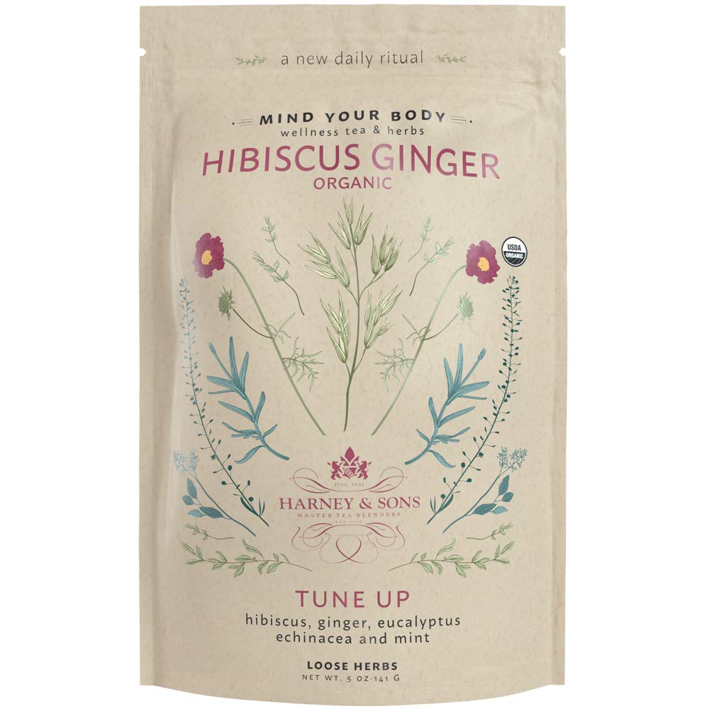 Harney & Sons אורגני Hibiscus ג'ינג'ר Tune-Up Wellness בלנדר, עם Eucalyptus, Echinacea ו Mint, 5 oz שקית