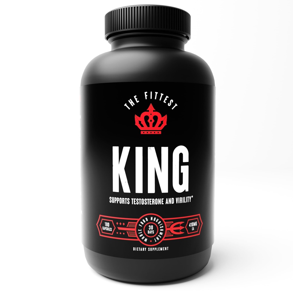 The Fittest King - טסטוסטרון Booster תוסף - תמיכה בריאות הורמונלית, Stamina, & Power - כולל Grass fed Bovine Liver, Bone Marrow, Heart & Testicle - 180 קפסולות