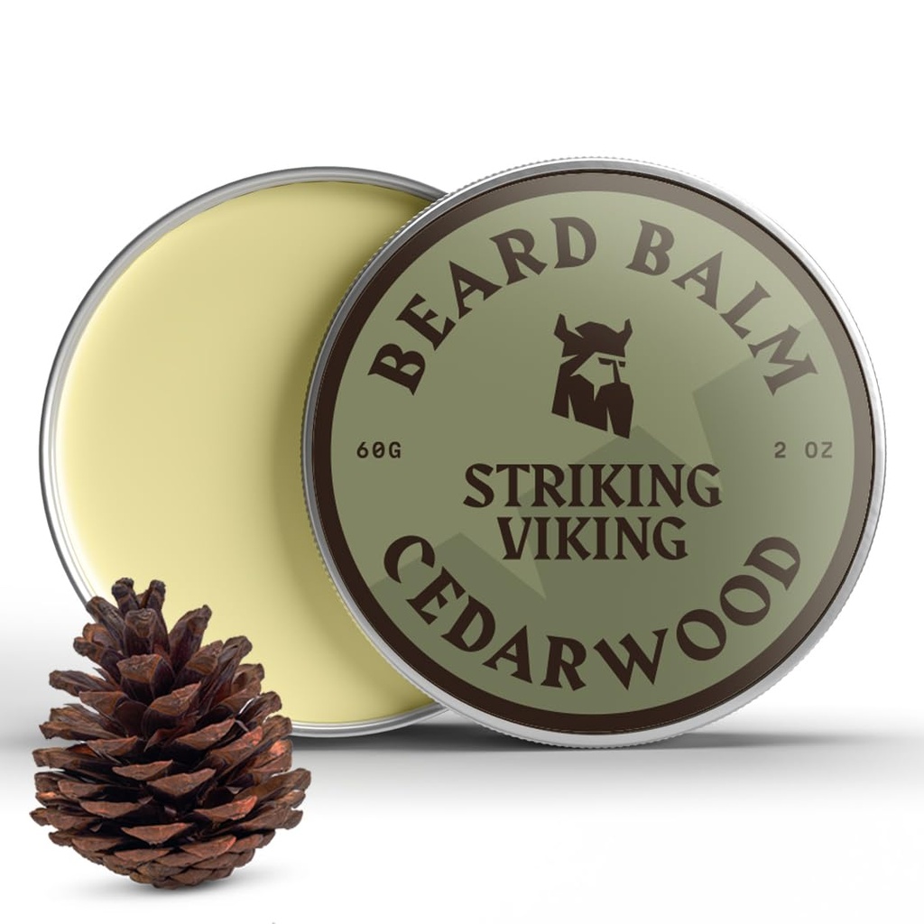 Striking Viking Beard Balm for Men - Leave in Beard Conditioner - Styling Balm Made עם באופן טבעי Derived Beard Butter, Argan & Jo Joba Oils (2 Ounce (Pack of 1), Cedar Scent)