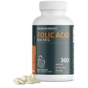 Bronson Folic Acid 800 MCG תומך בפיתוח טרום לידתי, אספקת שנה אחת, Non-GMO, 360 טבליות