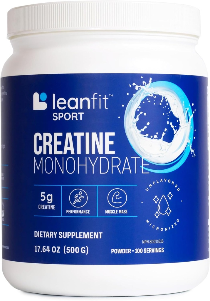 LeanFit Sport CREATINE MONOHYDRATE אבקת, Unflavored Choice Certified, Micronized & תרופות כיתה Creatine, Gluten-Free, טבעוני - 5g Creatine Per משרת, 100 משרתים, 17.64oz Tub