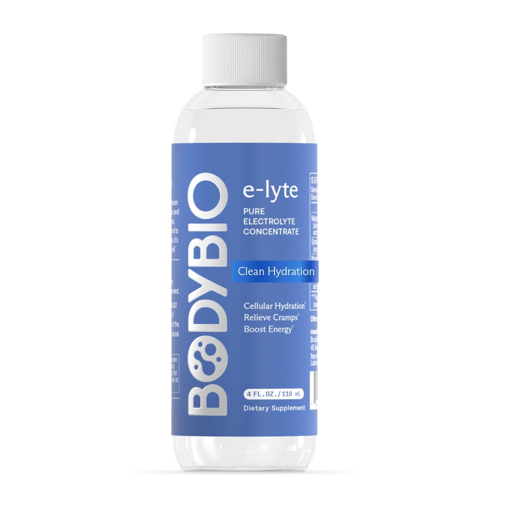 BodyBio e-Lyte - אלקטרוליטיקה נוזלית עבור הידרציה נקייה, אנרגיה & Cramp הקלה - No Sugar, No artificial Flavors, No Fillers, Keto Friendly