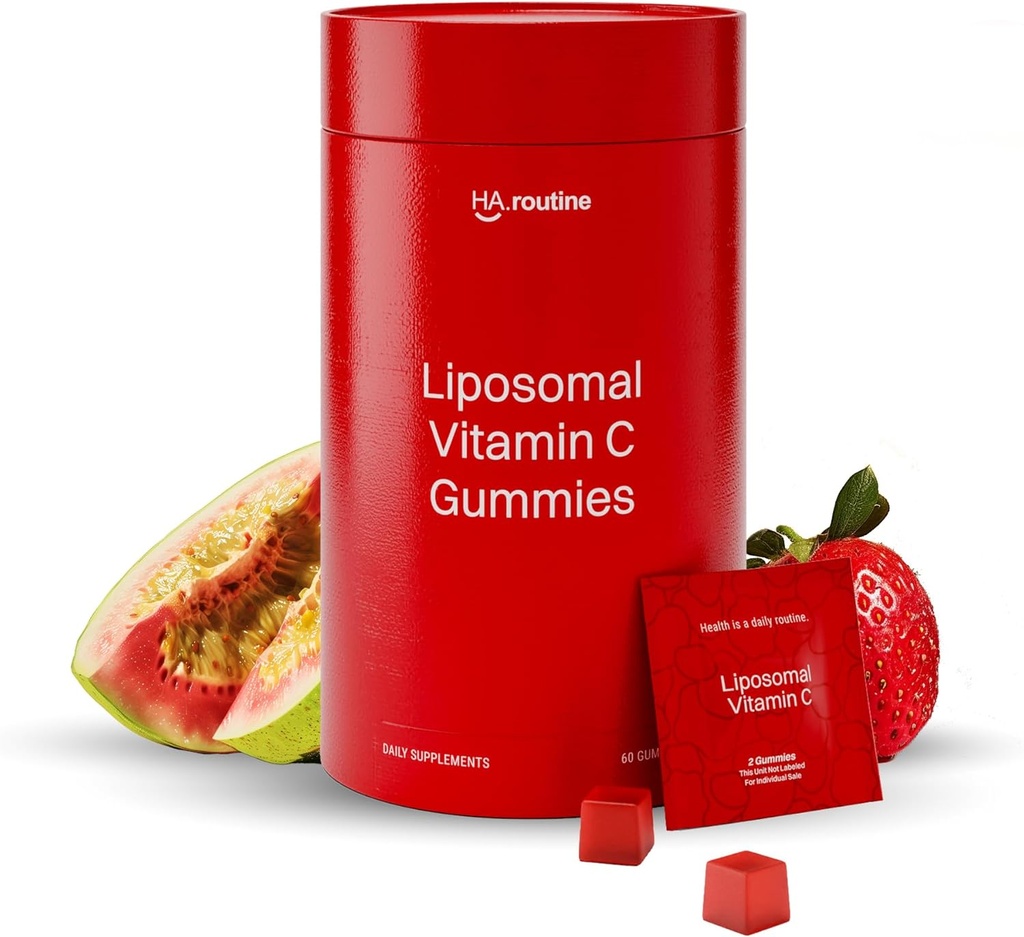 ויטמין Liposomal ויטמין Cmies למבוגרים - 500 מ"ג לשרת - 60 מ"ג - 60 מ"ג, גבוה Absorption Vegan Low Sugar ויטמין C Gummy, Antioxidant, אנרגיה ו Collagen Booster - Strawberry Guava Flavor