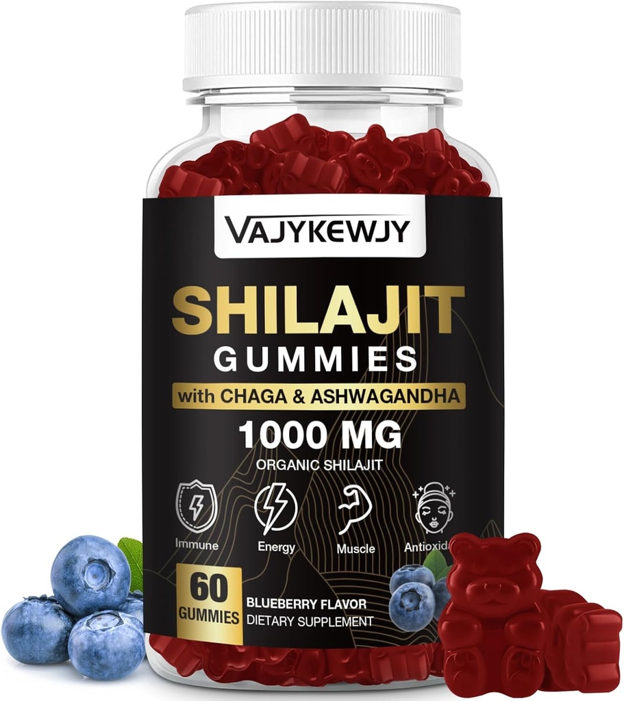 1000 MG Shilajit Gummies, אורגני Shilajit חניכיים עם 85 + Trace מינרלים, Fulvic Acid, Shilajit עבור גברים ונשים, Shilajit Resin, Shilajit ההימלאיה אורגני עבור אנרגיה, המוח, Immunity, 60 Count