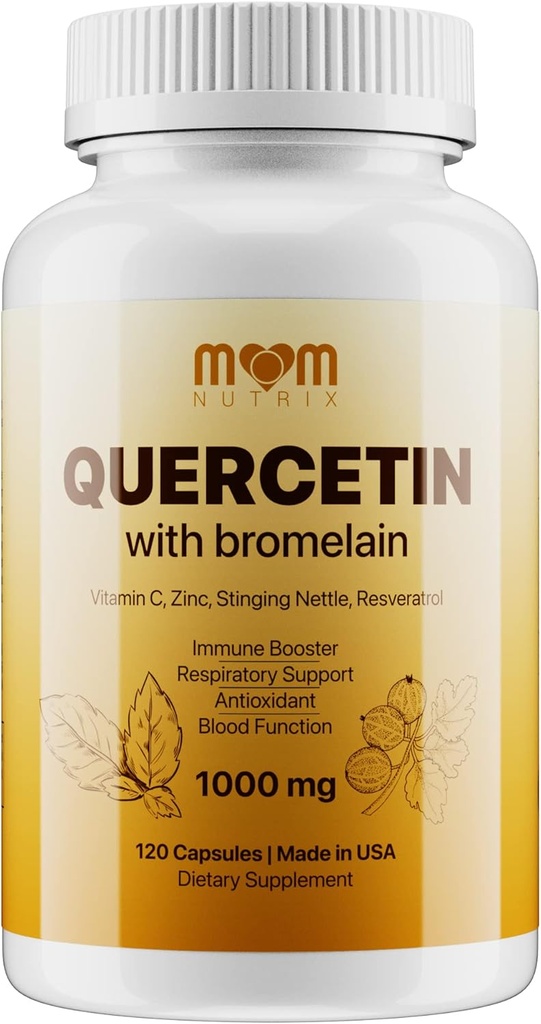 Advanced Quercetin with Bromelain - 120 קפסולות עם Elderberry, Sting Nettle, Resveratrol, Zinc, ויטמין C & D - Made בארה"ב