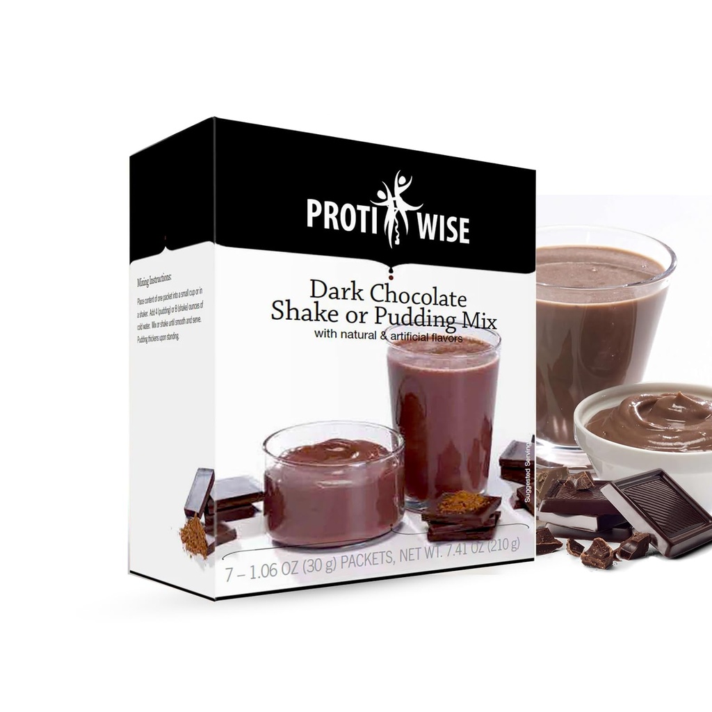 ProtiWise גבוה חלבון Shake & Pudding Mix | 15g חלבון, שומן נמוך, Low Calorie, Low Sugar | Gluten Free KETO | החלפת Meal for Hunger Control | Dark Chocolate Flavor | 7/Box