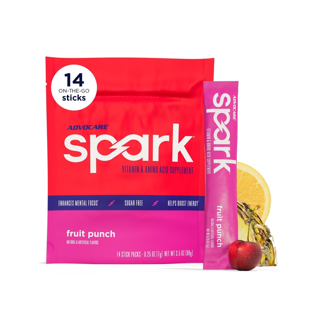 AdvoCare Spark - משקאות אנרגיה לערבב - ויטמין & Amino Acid תוסף - תומך אנרגיה & Focus * - Portable Immune Support * - סוכר חינם - פירות פונץ, 14 Stick Packs (3.5 oz)