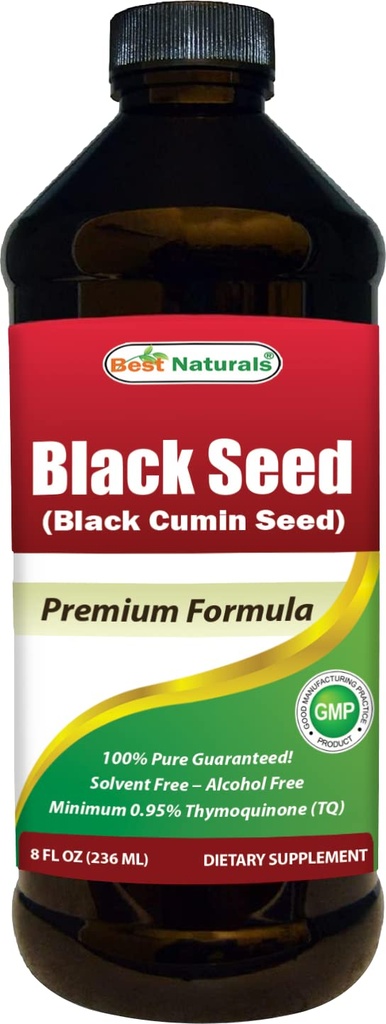 Best Naturals Black Seed Oil - מינימום 0.95% Thymoquinone (TQ) - Cold Pressed Nigella Sativa Aids in Digestive Health, Immune Support, Brain Function, Joint Mobility, Gluten Free, Non GMO - 8 OZella Sativa