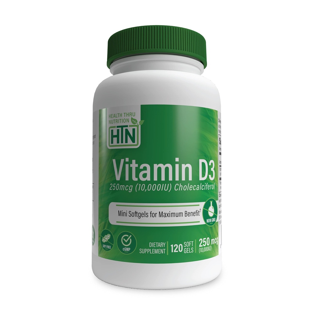 ויטמין D3 10,000o 120 מיני Softgels עבור רווח מקסימלי | 250mcg Cholecalciferol | 3rd Party Tested | Non-GMO USP דרגה ב- Organic EVOO | Immune Health Support
