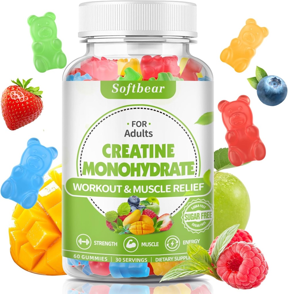 רכות 5000 מ"ג Creatine Monohydrate חניכיים עבור גברים נשים, טבעוני קריטין HCL תוספת תוספת טרום עבודה חניכיים עבור שריר בונה כוח מעורב פלב 60 הרוזן