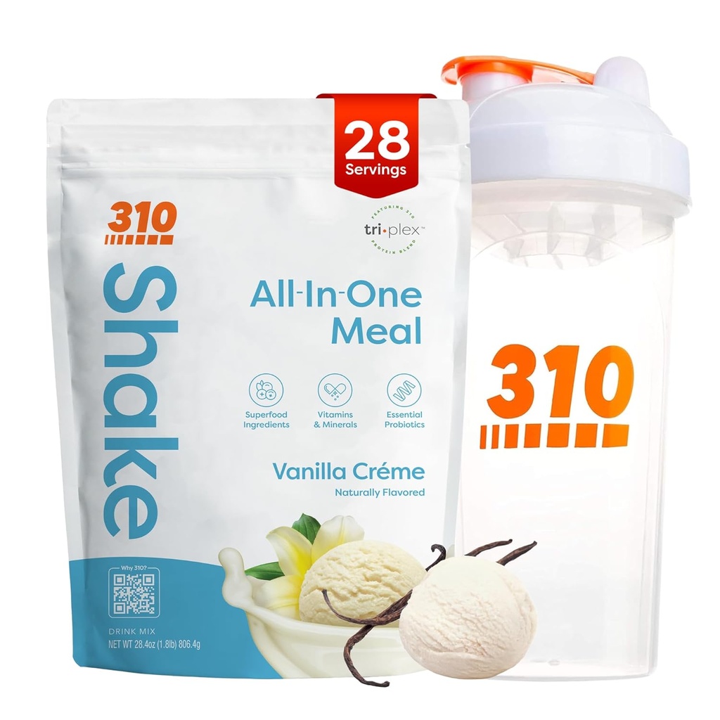 310 תזונה All-in-One Mealחליף אבקת Shake w/Shaker Cup Starter Kit - High Protein סיבים עשירים עשירים ב- Sugar-Free, Keto & Paleo Friendly, Low Carb - Vanilla Creme 28 srvvvvb