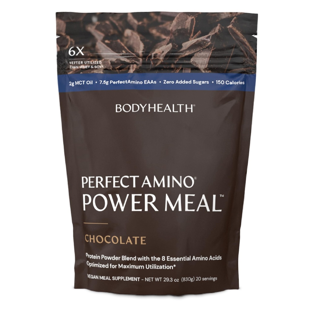 BodyHealth PerfectAmino Power Meal Shake New Dark Chocolate Flavor with MCT Oil Carb 10 ו- Perfect Amino חלבון בסיס (20 משרתים)
