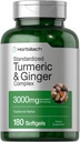 Horbäach Turmeric וג'ינג'ר | 3,000 מ"ג 180 טבליות Softgel | עם Black Pepper לחלץ | Non-GMO, Gluten Free Supplement
