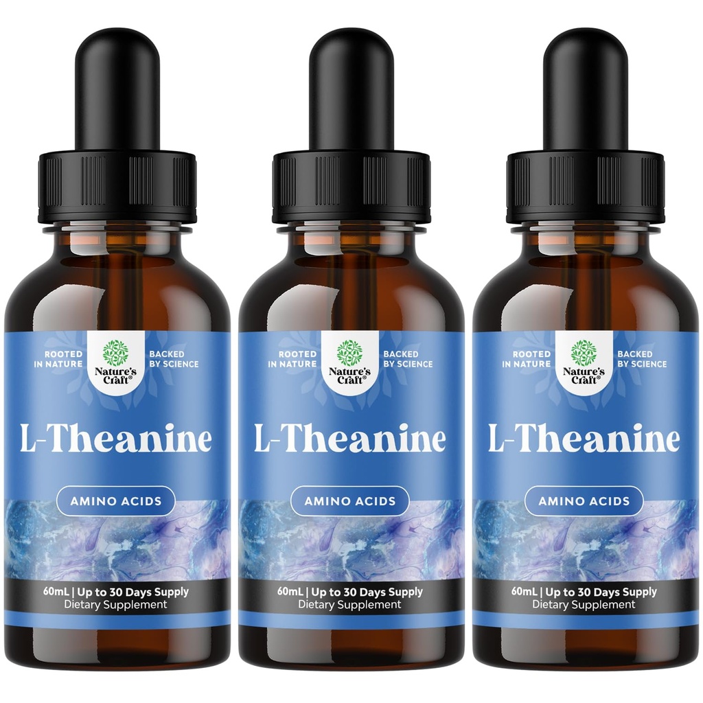 Natures Craft High Absorption L-theanine נוזל טיפות - Nootropic Focus תוספת עם L Theanine 200 מ"ג פר לשרת וצ'מומיל לחלץ - תוספת למבוגרים ולילדים להירגע להתמקד - 6oz