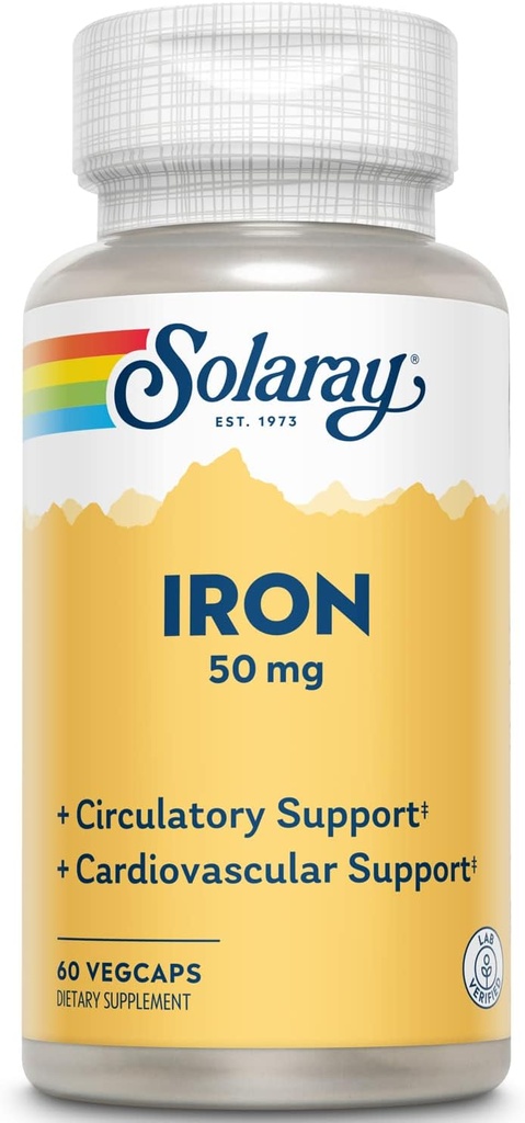 Solaray Iron 50 מ"ג | בריאות Circulation, Cardiovascular Function & Red Blood Cell Support