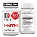 10X בריאות 5-MTHF Methylfolate - Methylated Folate & Magnesium עבור המוח, בריאות הלב, DNA ו Neurotransmitter Synthesis - bioavailable Methyl Folate - תוסף Methylfolate 60 קפסולות