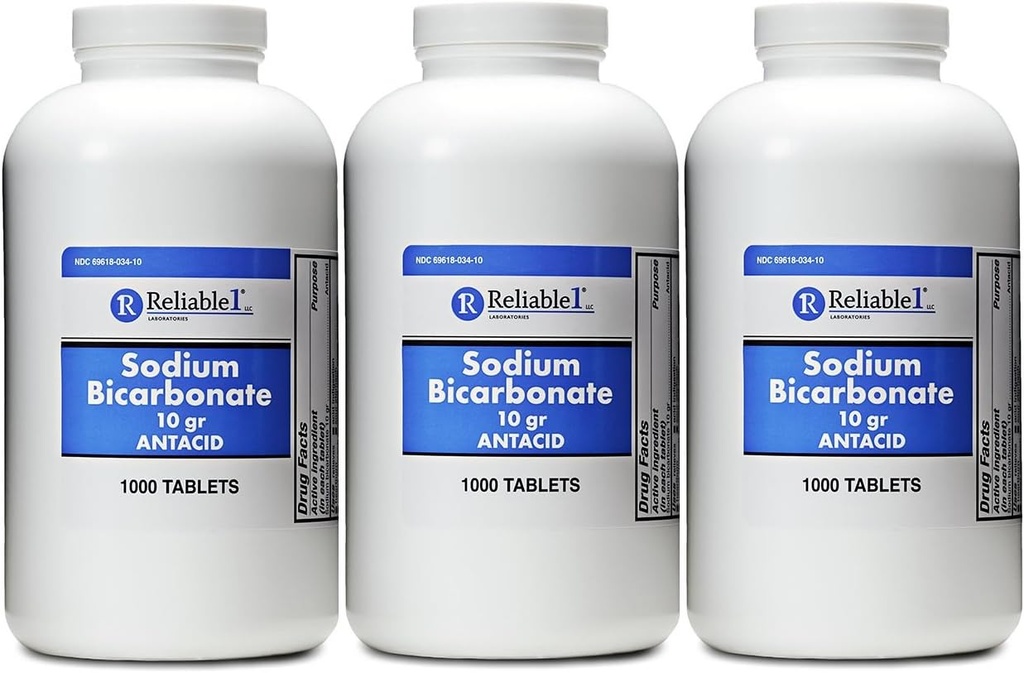 Sodium Bicarbonate 650 מ"ג 1000 Antacid טבליות, עבור הקלה של Acid Indigestion, Heartburn, Sour Stomach & Upset Stomach Pack של 3