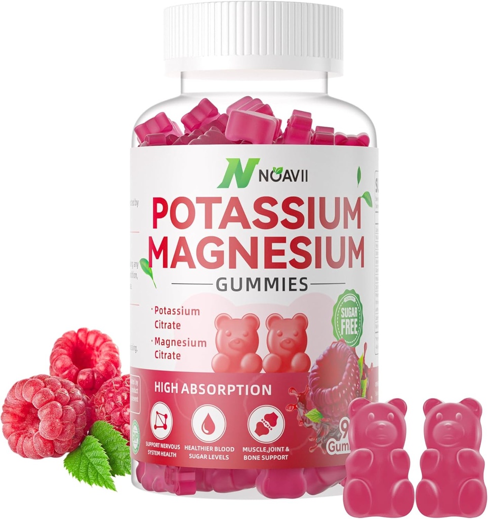 Potassium Magnesium Gummies, New Formula Calm Magnesium Glycinate Gummies, Chewable Gummy תוספי for Leg Cramps & שריר, Raspberry Flavor 90 Count