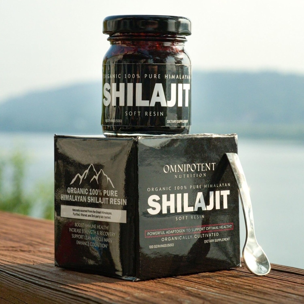 ההימלאיה Shilajit Resin - אורגני Shilajit תוספת מקורם של Altitudes - 500 מ"ג טהור Resin & Fulvic Acid, 85+ Trace מינרלים (50g) + Spoon)