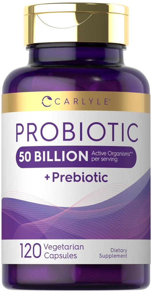 קרלייל פרוביוטיקה עם Prebiotics | 120 קפסולות | 50 מיליארד אורגניזמים פעילים | Non-GMO & Gluten Free Supplement