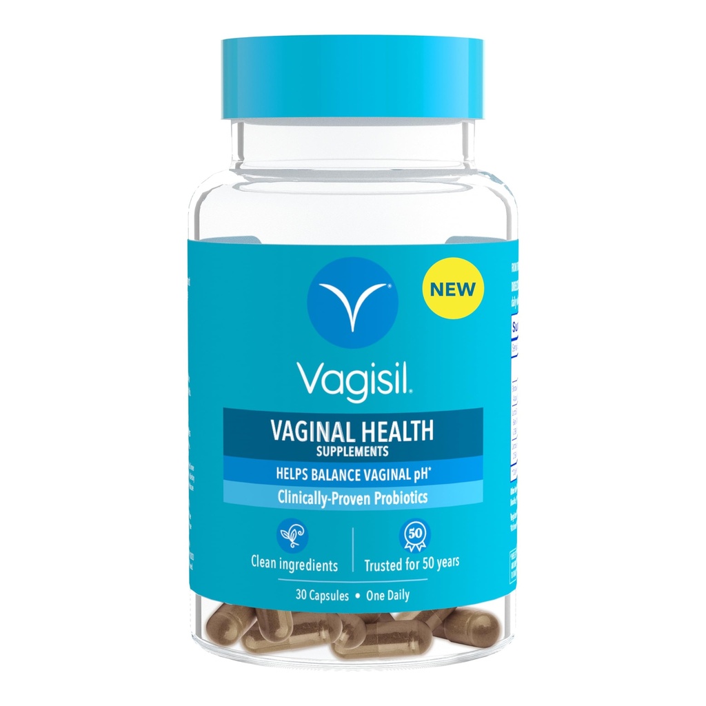 Vagisil Vaginal בריאות תוספי, קלינית-Proven Probiotics, מקדם בריאות Vaginal, אינטגרedients ניקוי, מסייע איזון Vaginal pH, רק 1 קפסולה יומית, 30 קפסולות