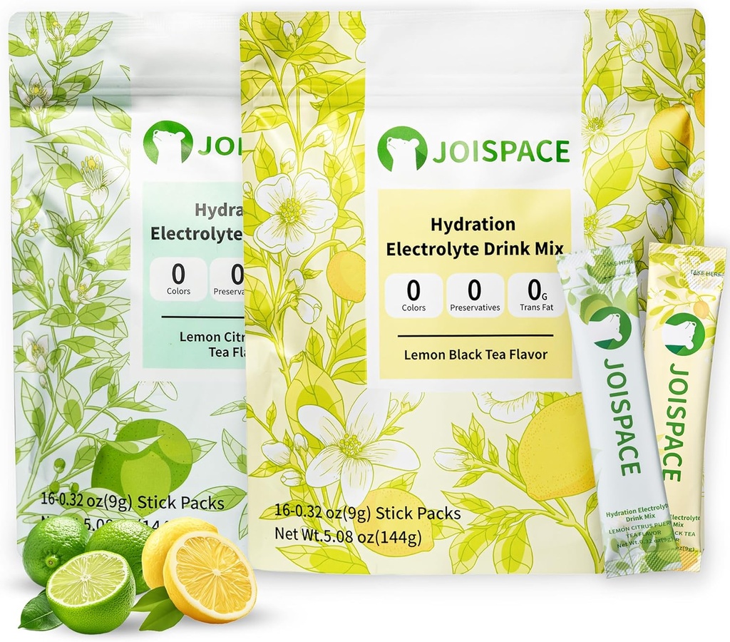 JOISPACE שתיה אלקטרוליטית לערבב עם תה פוליפנולים | Fasthydrtion & Electrolytes Boost | Non-GMO, טבעוני, Gluten-Free | Tea & Lemon Lime Tea, 32 משרתים