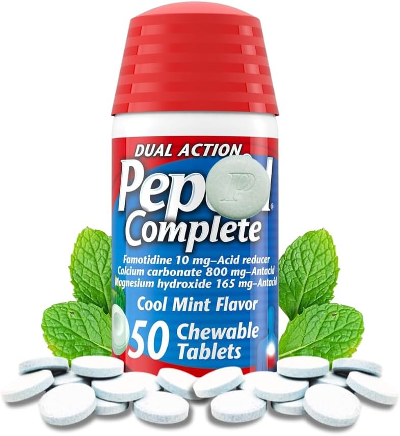 צמצם מוחלט Chewable Acid - Heartburn Ease, Acid Reflux מופחתr, Heartburn Chews, 2 Pack 50 Ct Antacid טבליות Chewable On The Go Pill Case (Mint 100ct)