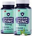 Yuve Natural Vegan Zinc ויטמינים תוספי 50 מ"ג, תמיכה בחיסון העליון, הקלה מהירה מהצטננות ושפעת, Acne חינם עור, רמות הורמון בריאות, non-GMO, Gluten & Sugar חינם - 100 Veg Tabs (2 Pack)